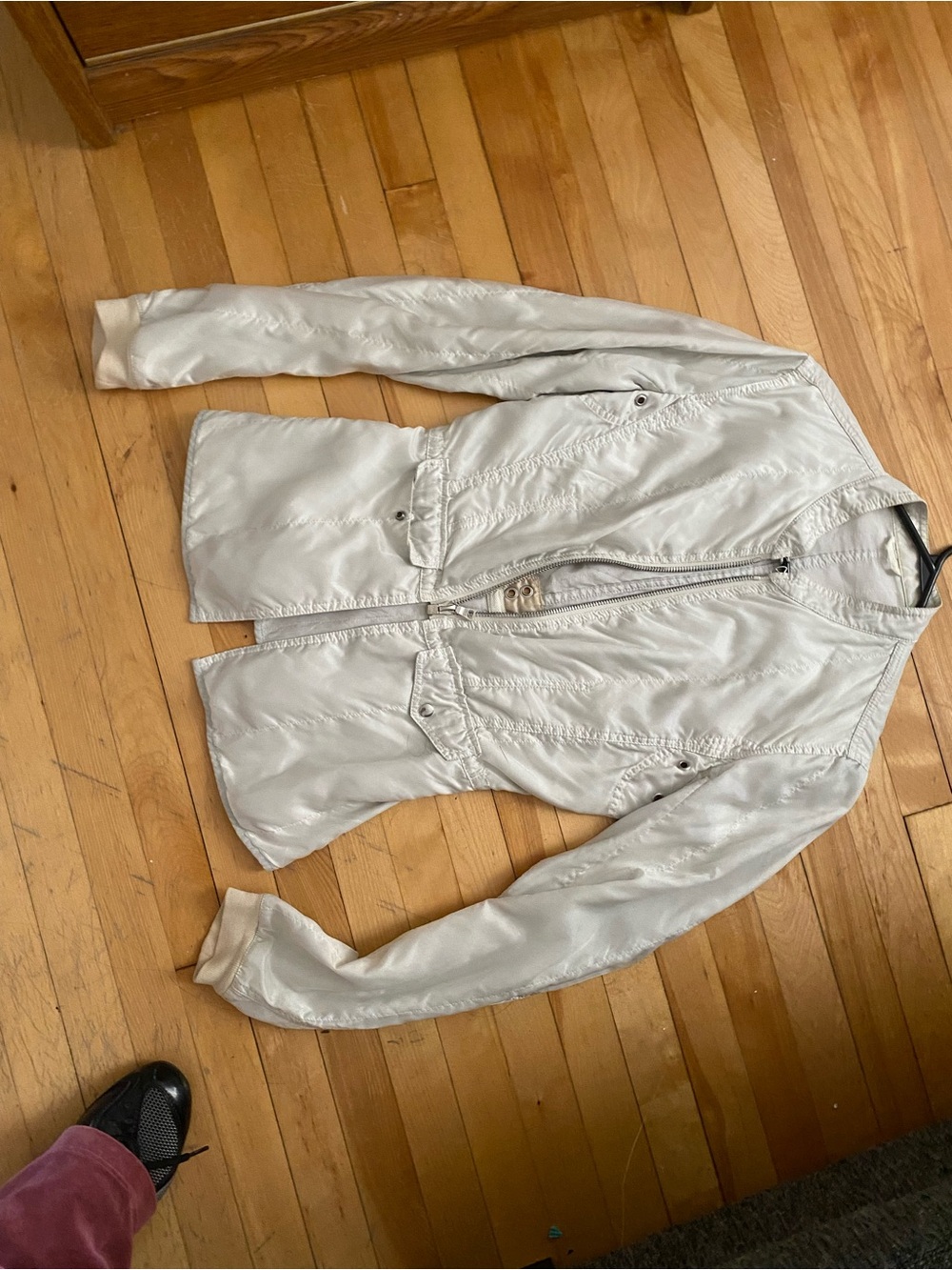 Light Silver women’s prada Casual Zip-Front Jacket with mandarin collar